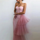 Nukty Simple Black Pink Soft Tulle Evening Party Dress Sweetheart Sleeveless Tea Length Formal Prom Night Gowns Dresse