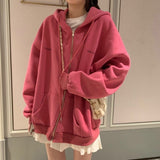 Black Pink Gray Blue Oversized Zip Up Hoodie Women Fashion Japanese Streetwear Women spring jacket Harajuku Tops