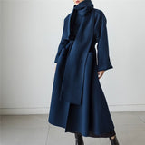 New arrival fashion Autumn Winter x-long woolen coat women Loose Plus Size Belt overcoat with scarf