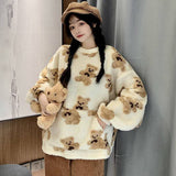 Little Bear Kawaii Clothes O-Neck Hoodies Women Sweetshirts Autumn Winter Women's Sweatshirt Fleece Pullover Top Harajuku
