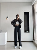 Retro Solid Color Wild Straight Leg Pants High Waist Fashion Wide Leg Pants Ladies White Suit Pants Office Casual Trousers