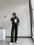 Retro Solid Color Wild Straight Leg Pants High Waist Fashion Wide Leg Pants Ladies White Suit Pants Office Casual Trousers