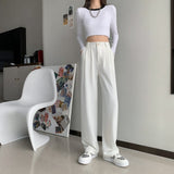 Retro Solid Color Wild Straight Leg Pants High Waist Fashion Wide Leg Pants Ladies White Suit Pants Office Casual Trousers