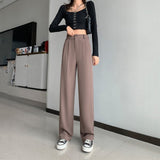 Retro Solid Color Wild Straight Leg Pants High Waist Fashion Wide Leg Pants Ladies White Suit Pants Office Casual Trousers