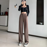 Retro Solid Color Wild Straight Leg Pants High Waist Fashion Wide Leg Pants Ladies White Suit Pants Office Casual Trousers