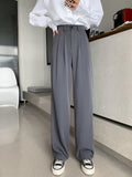 Retro Solid Color Wild Straight Leg Pants High Waist Fashion Wide Leg Pants Ladies White Suit Pants Office Casual Trousers