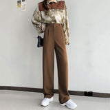 Retro Solid Color Wild Straight Leg Pants High Waist Fashion Wide Leg Pants Ladies White Suit Pants Office Casual Trousers