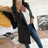 Women Turn-Down Collar Coats Autumn Winter Fashion Long Sleeve Pocket Vintage Jackets Slim Button Solid Casual Outwear Overcoats