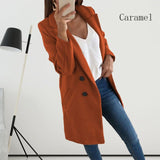Women Turn-Down Collar Coats Autumn Winter Fashion Long Sleeve Pocket Vintage Jackets Slim Button Solid Casual Outwear Overcoats