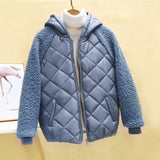 Thin light Down Cotton Jacket Female Short Coat Autumn Winter Women's New Hooded Loose Imitation lamb Wool Cotton Jacket C