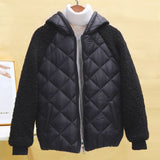 Thin light Down Cotton Jacket Female Short Coat Autumn Winter Women's New Hooded Loose Imitation lamb Wool Cotton Jacket C