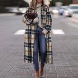 Nukty Fashion Casual Long Sleeve Winter Women Warm Jackets Vintage Printed Tweed Long Cardigan New Lady Elegant Lapel Pocket Outerwear