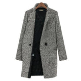 Winter Women Houndstooth Woolen Coats Single Breasted Stand Collar Mid Long Overcoat Thick Warm Elegant Lady Blends