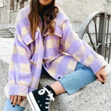 Winter Checked Women Jacket Turn Down Overcoat Warm Plaid Long Coats Thick Woolen Blends Female Streetwear Jackets Trench G1912