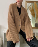 Autumn Winter V-Neck Loose Cardigans Women Single Breasted Casual Oversized Sweater Female Long Sleeve Knitted Jumpers