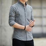 new men's long-sleeved shirt men's oxford casual shirt slim Korean version of solid color shirt button up shirt men