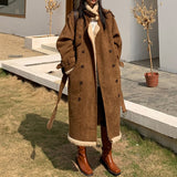 Vintage Cotton Jacket Women Autumn Winter Korean Retro Loose Mid Length Over The Knee Lamb Wool Padded Coat Parka Mujer Chaqueta