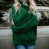 Women Pullover Turtle Neck Autumn Winter Clothes Warm Knitted Oversized Turtleneck Sweater For Women's Green Tops Woman