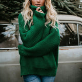 Women Pullover Turtle Neck Autumn Winter Clothes Warm Knitted Oversized Turtleneck Sweater For Women's Green Tops Woman