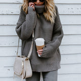 Women Pullover Turtle Neck Autumn Winter Clothes Warm Knitted Oversized Turtleneck Sweater For Women's Green Tops Woman