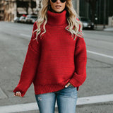 Women Pullover Turtle Neck Autumn Winter Clothes Warm Knitted Oversized Turtleneck Sweater For Women's Green Tops Woman