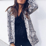 Nukty Blazer Women Snake Print Long Sleeve Suit Coat Biker Jacket Outwear Tops Women's Snake Print Blazer Winter Long Blazer Mujer