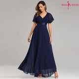 Beauty-Emily Short Sleeve Evening Dresses Elegant V-Neck Ruffles Chiffon Formal Prom Gown Party Dress Robe De Soiree