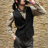 Men's Suit Vest Wool Tweed Jacket Retro Slim Fit Sleeveless Steampunk Waistcoat chaleco hombre