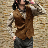 Men's Suit Vest Wool Tweed Jacket Retro Slim Fit Sleeveless Steampunk Waistcoat chaleco hombre