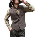 Men's Suit Vest Wool Tweed Jacket Retro Slim Fit Sleeveless Steampunk Waistcoat chaleco hombre