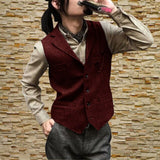 Men's Suit Vest Wool Tweed Jacket Retro Slim Fit Sleeveless Steampunk Waistcoat chaleco hombre