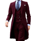 New Arrivel Long Coat Designs Chinese Red Men Suit Gentle mens Tuxedo Prom Blazer Custom 3 Pieces (Jacket+vest+Pants)