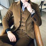 Brown Green Corduroy Suit Slim Fit Vestito Uomo Smoking British Terno Masculino Trajes Hombres Formal Latest Coat Pant Design