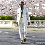 JVMNCUL High Quality White Double Breasted Mens Tuxedos Peaked Lapel Slim Fit Wedding Jacket and Pants Tailor Blazer