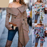 Nukty Fashion Autumn Elegant Plaid Blazer Suit Slim Double Breasted Business Casual Streetwear Women Blazer Plus Size XXXL