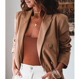 Mandylandy Casual Loose Tailored Coat Women Long Sleeve Solid Color Small Suit Blazers Autumn Business Coat Suit Jackets Outwear