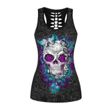 Nukty Vintage Skull Printed Women Fitness Tank Tops Gothic Punk Style O Neck Sleeveless Tee Tight Vest Tops Female Sporting Clothing